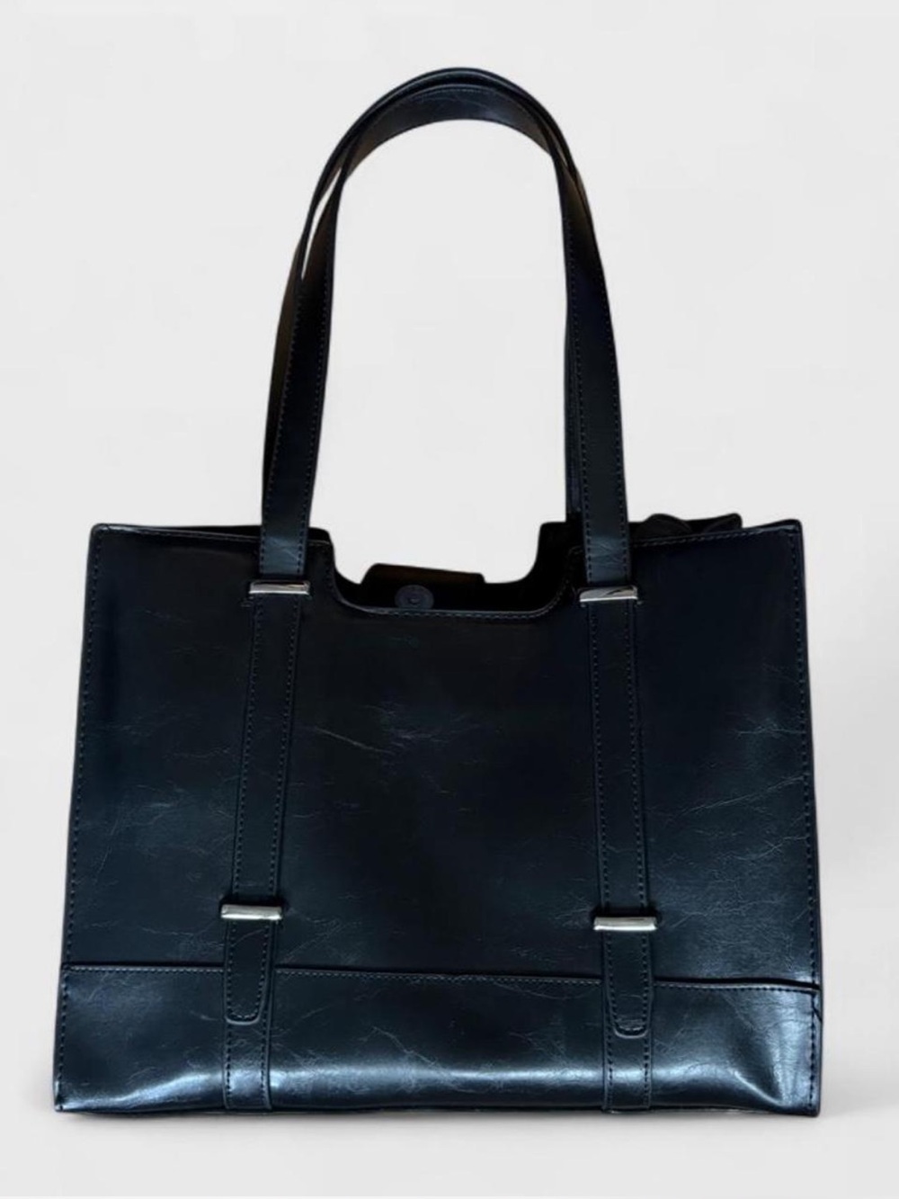 Classic Black Faux Leather Tote Bag - Women's Everyday Shoulder Bag